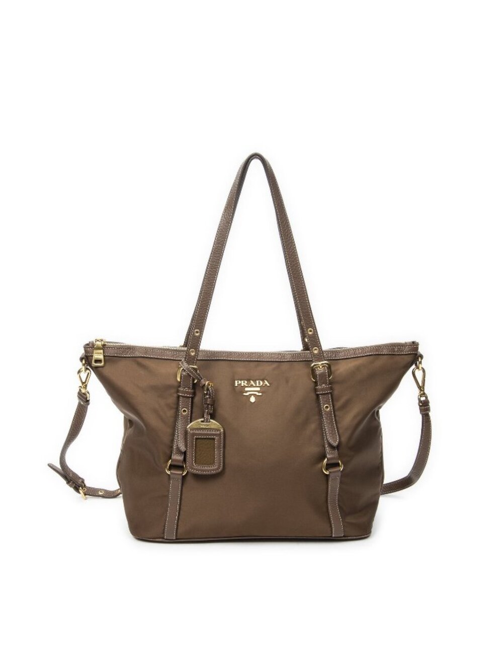 Prada Zip Shopping Tote Brown Nylon Canvas - Picture 1 of 10
